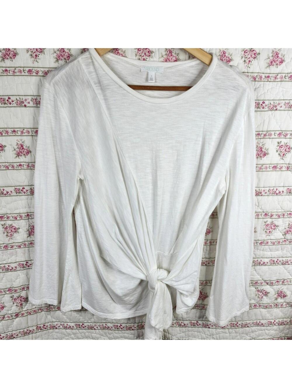 Abound White Long Sleeve Knot Front Top Medium Super Soft